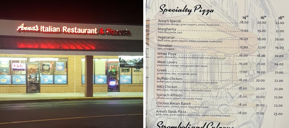 Anna's Italian Restaurant by The Leonardi Bros Menu
